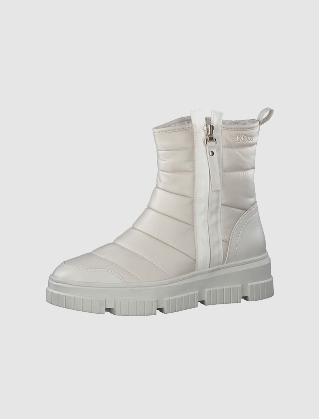 Weiße, gepolsterte Stiefelette mit Reißverschluss und profilierter Sohle.