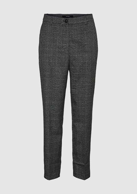 Eine graue, karierte Stoffhose für Damen. Eine graue, karierte Stoffhose für Damen.