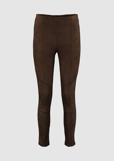 Braune, enge Leggings aus einem samtartigen Material. Braune, enge Leggings aus einem samtartigen Material.