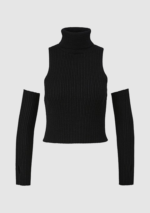 Schwarzer Rollkragenpullover mit Cut-outs Schwarzer Rollkragenpullover mit Cut-outs