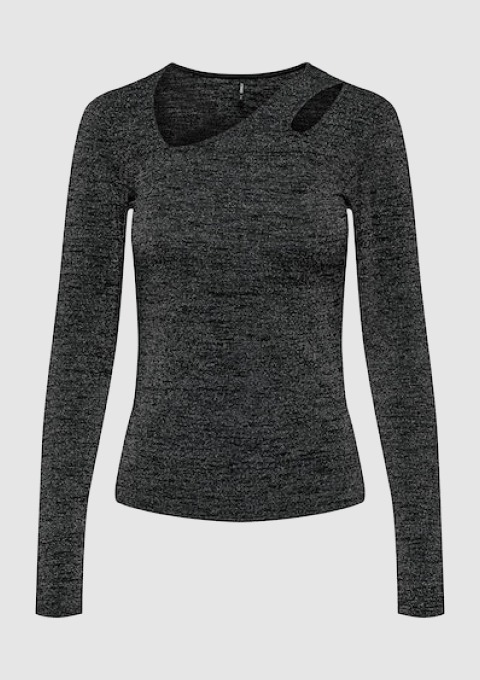 Langarm-Shirt in Dunkelgrau mit asymmetrischem Ausschnitt.