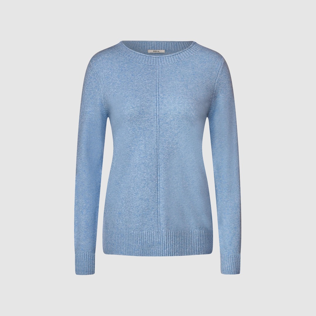 Blauer Pullover mit Rundhalsausschnitt und langen Ärmeln. Blauer Pullover mit Rundhalsausschnitt und langen Ärmeln.