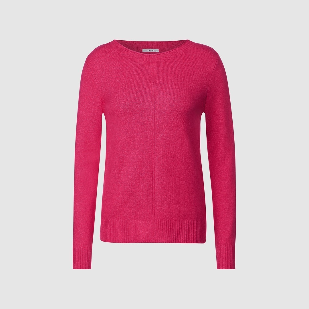 Ein pinker Pullover mit langen Ärmeln und Rundhalsausschnitt. Ein pinker Pullover mit langen Ärmeln und Rundhalsausschnitt.