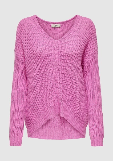 Ein rosa Pullover mit V-Ausschnitt und lockerer Passform. Ein rosa Pullover mit V-Ausschnitt und lockerer Passform.