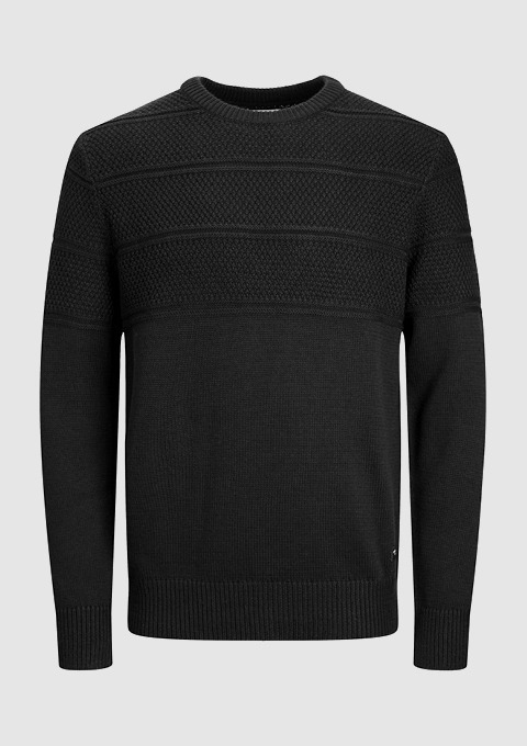 Ein schwarzer Pullover mit Struktur und Rundhalsausschnitt. Ein schwarzer Pullover mit Struktur und Rundhalsausschnitt.