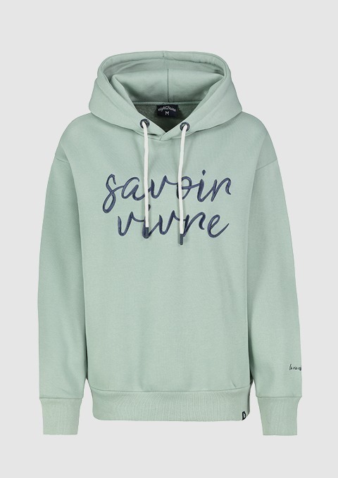 Hellgrüne Hoodie mit dem Aufdruck "savoir vivre".