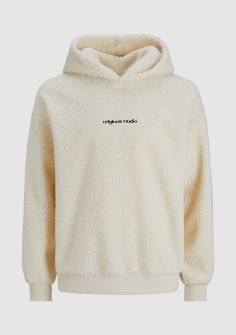 Beige Sweatshirt mit Kapuze und schwarzem Aufdruck "Originals Studio".