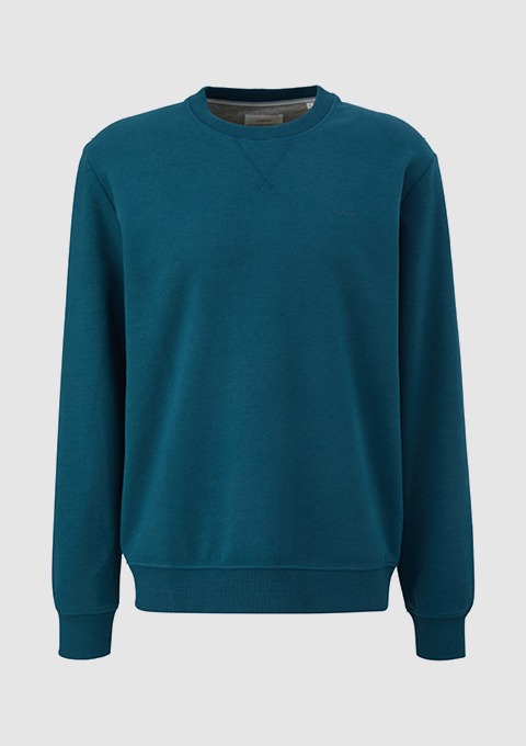 Ein blauer Sweatshirt mit Rundhalsausschnitt.