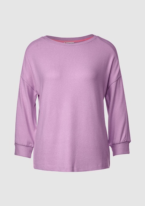 Lila Sweatshirt mit weitem Schnitt und langen Ärmeln.