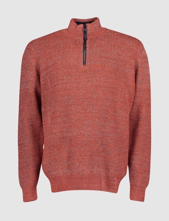 Ein roter Pullover mit Stehkragen und Reißverschluss. Ein roter Pullover mit Stehkragen und Reißverschluss.