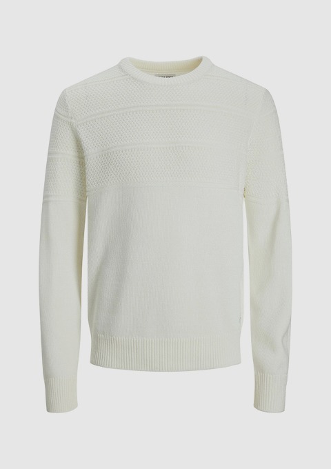 Ein weißer Pullover mit strukturiertem Muster. Ein weißer Pullover mit strukturiertem Muster.