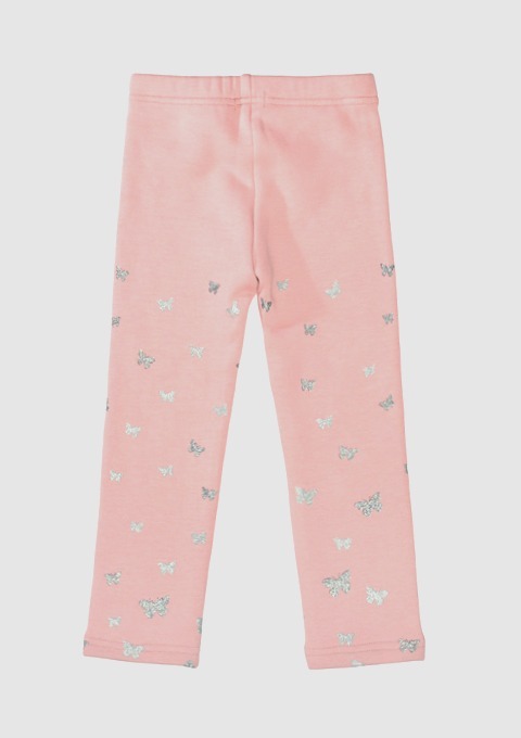 Rosa Leggings für Kinder mit silbernen Schmetterlingsmotiven. Rosa Leggings für Kinder mit silbernen Schmetterlingsmotiven.