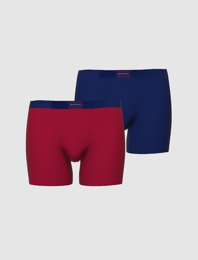 Zwei Paar Boxershorts in Rot und Blau.