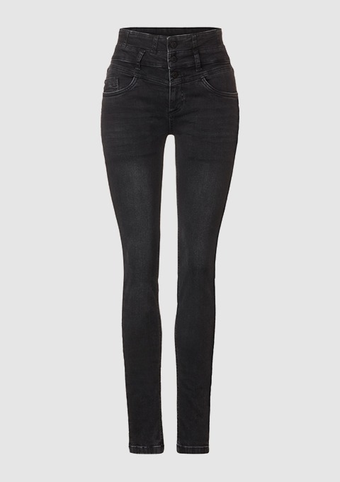 Schwarze High-Waist-Jeans.