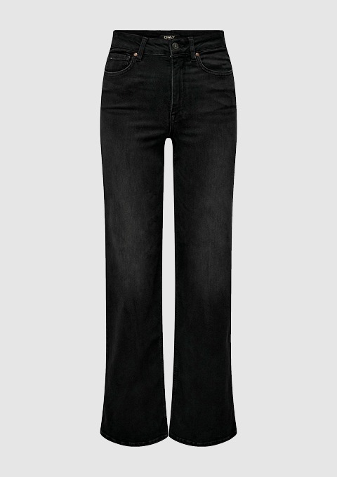 Schwarze, weit geschnittene Jeans.