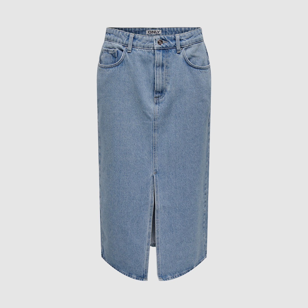 Jeansrock in hellem Denim mit Schlitz vorne.