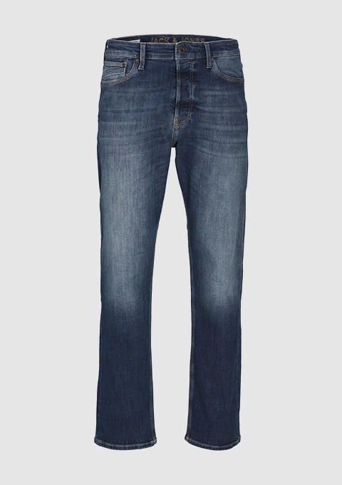 Eine blaue Jeanshose.