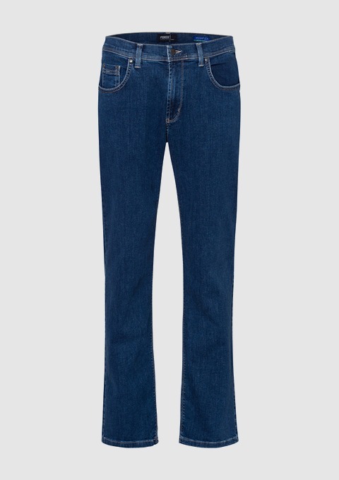 Eine blaue Jeanshose.