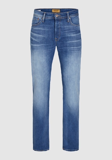 Eine blaue Jeanshose.