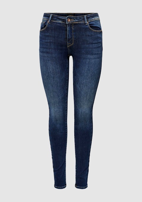 Eine dunkelblaue Skinny-Jeans.