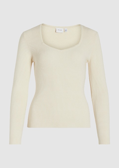 Ein cremefarbener, gerippter Pulli mit langem Arm und einem V-Ausschnitt. Ein cremefarbener, gerippter Pulli mit langem Arm und einem V-Ausschnitt.