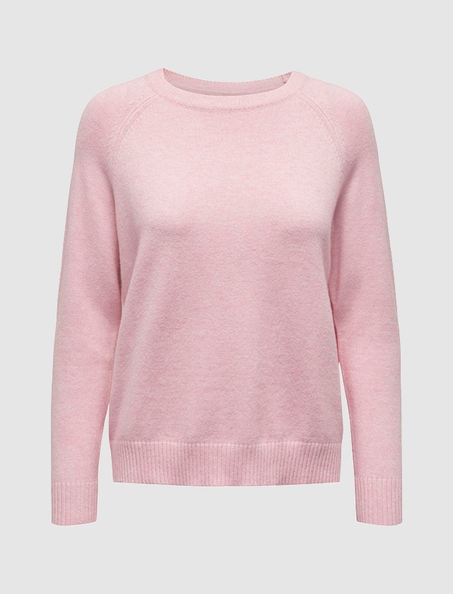 Ein rosa Pullover mit Rundhalsausschnitt und langen Ärmeln. Ein rosa Pullover mit Rundhalsausschnitt und langen Ärmeln.