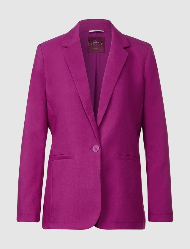 Ein fuchsia-farbenes Blazer-Jackett mit zwei Taschen und einem Knopf. Ein fuchsia-farbenes Blazer-Jackett mit zwei Taschen und einem Knopf.