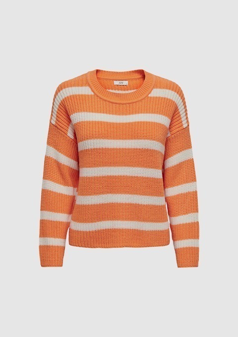 Gestreifter Pullover in Orange und Weiß.