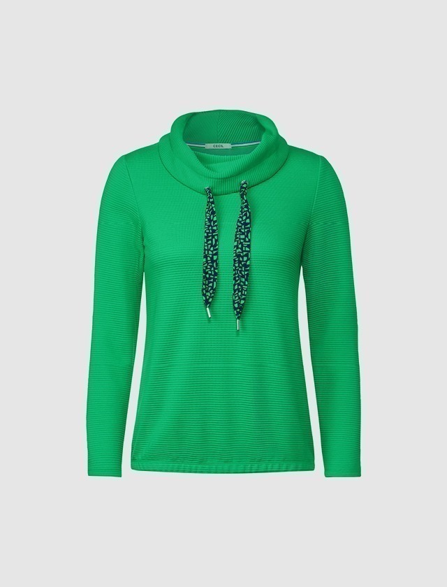 Grüner Pullover mit Kapuze und Schnüren. Grüner Pullover mit Kapuze und Schnüren.