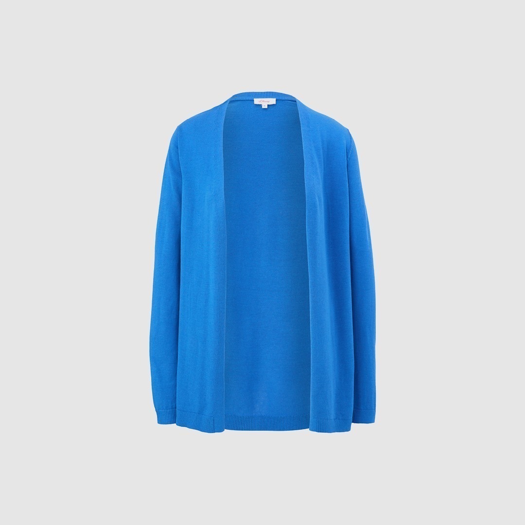 Ein blauer Cardigan ohne Verschluss. Ein blauer Cardigan ohne Verschluss.