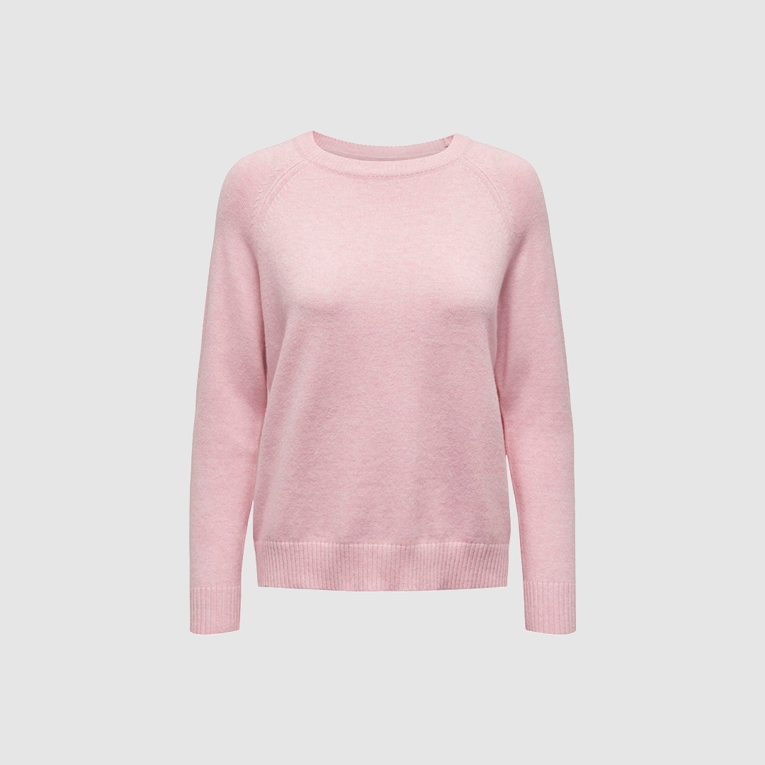 Ein rosa Pullover mit Rundhalsausschnitt und langen Ärmeln.