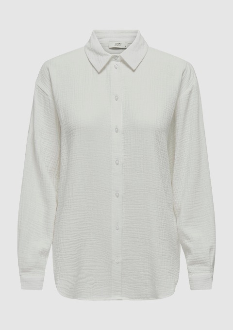 Weiße Bluse mit Knöpfen und einem Kragen, langärmlig. Weiße Bluse mit Knöpfen und einem Kragen, langärmlig.