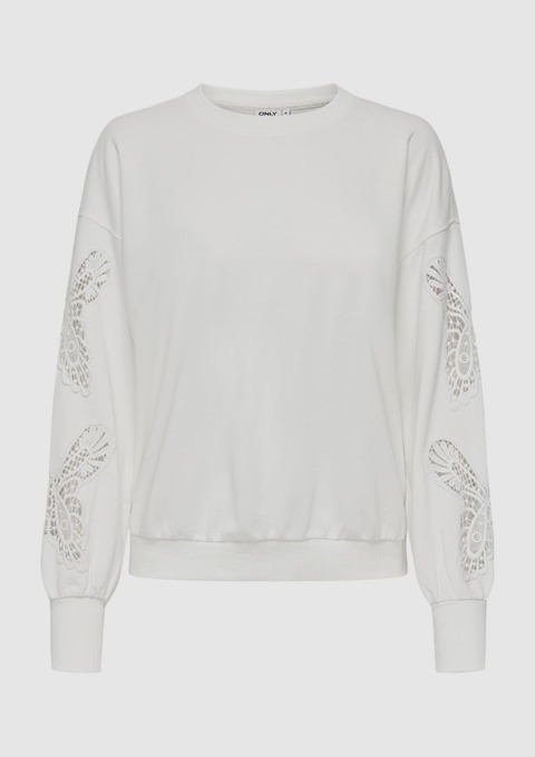 Weißer Sweatshirt mit bestickten Ärmeln. Weißer Sweatshirt mit bestickten Ärmeln.