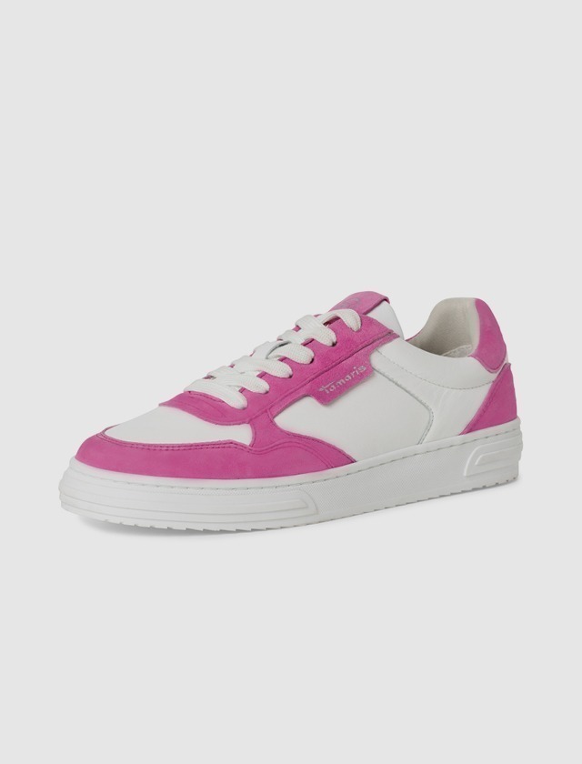 Weiß-pinke Sneakers aus Leder. Weiß-pinke Sneakers aus Leder.