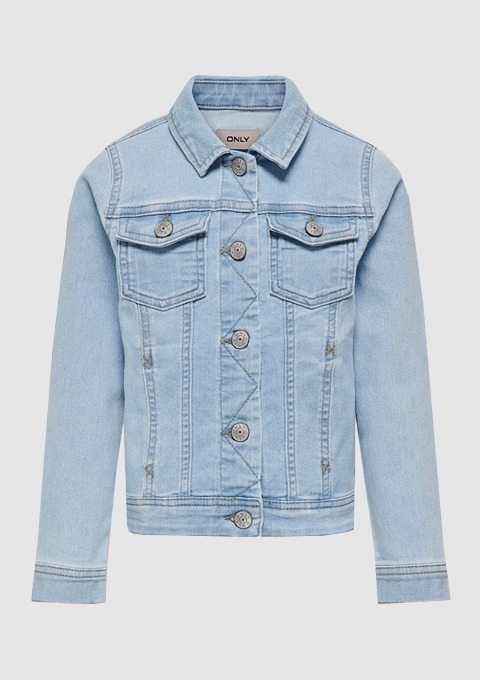 Jeansjacke in hellblau mit Knopfleiste und zwei Brusttaschen. Jeansjacke in hellblau mit Knopfleiste und zwei Brusttaschen.