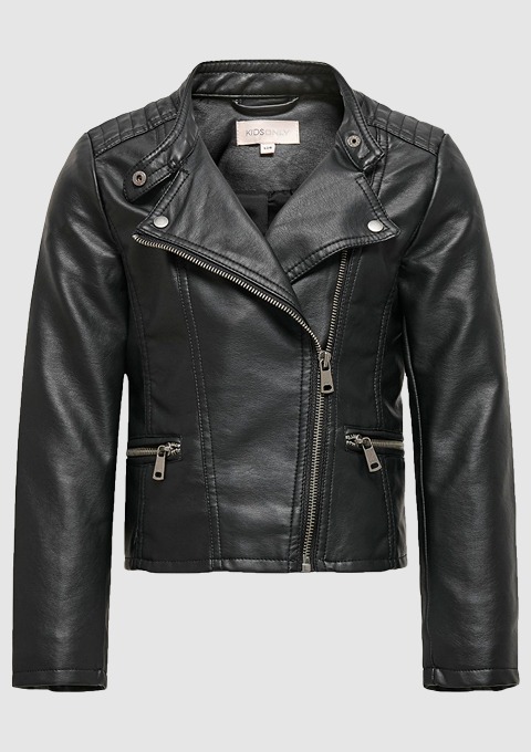 Schwarze Lederjacke mit Reißverschlüssen und schmalem Schnitt. Schwarze Lederjacke mit Reißverschlüssen und schmalem Schnitt.