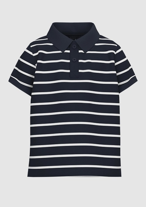 Ein kurzärmliges Poloshirt mit blau-weißen Streifen. Ein kurzärmliges Poloshirt mit blau-weißen Streifen.