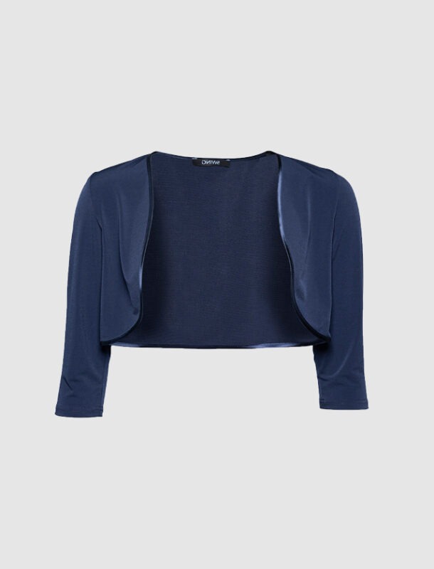 Eine dunkle, kurze Jacke mit langen Ärmeln.