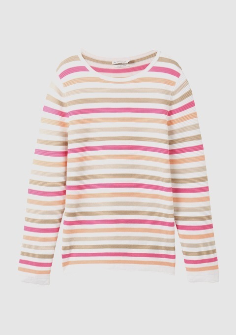 Gestreiftes Oberteil in rosa, beige und hellgrau. Gestreiftes Oberteil in rosa, beige und hellgrau.