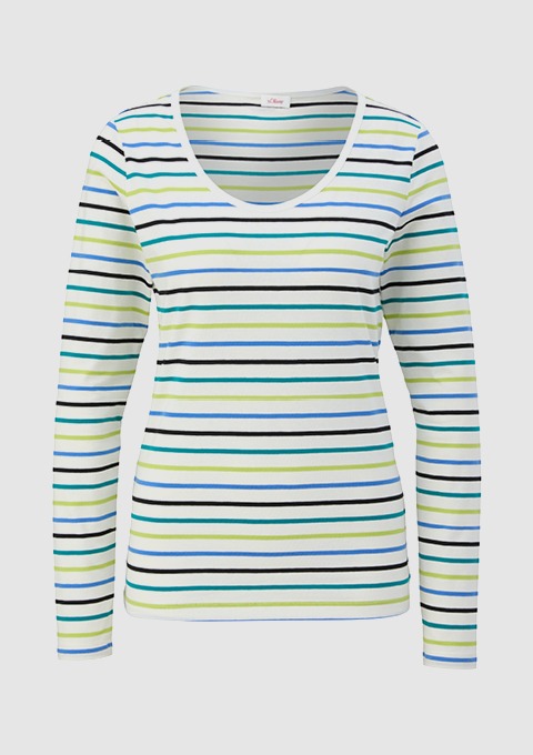 Langarmshirt mit horizontalen Streifen in Blau, Grün und Weiß. Langarmshirt mit horizontalen Streifen in Blau, Grün und Weiß.