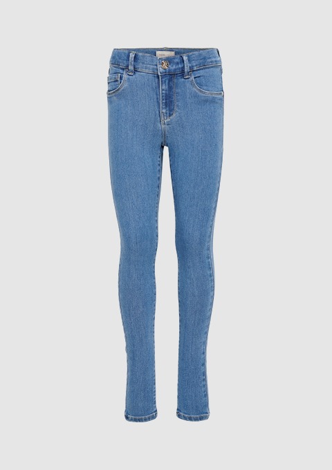 Eine blaue Jeanshose.