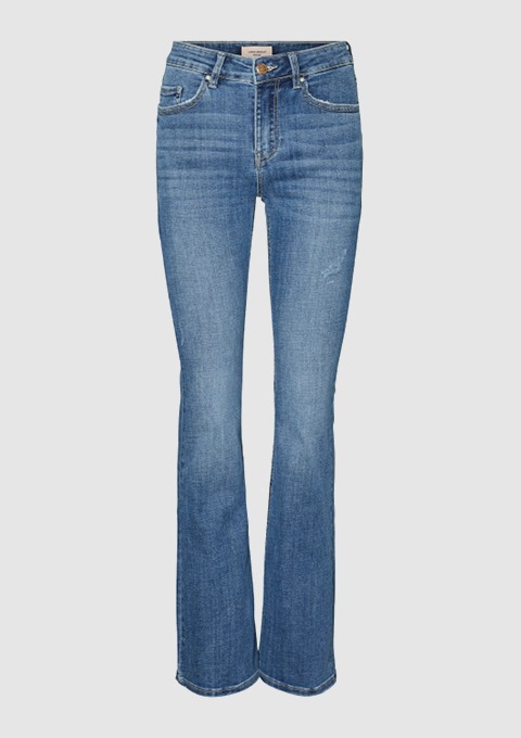 Eine blaue Jeans mit Bootcut-Schnitt. Eine blaue Jeans mit Bootcut-Schnitt.