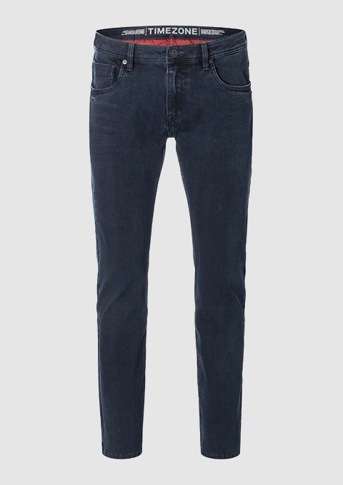 Dunkelblaue Jeans mit eng zulaufendem Schnitt. Dunkelblaue Jeans mit eng zulaufendem Schnitt.