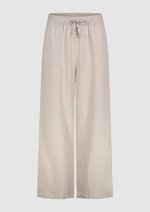 Beige lockere Hose mit elastischem Bund und Zugband. Beige lockere Hose mit elastischem Bund und Zugband.