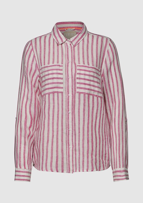 Gestreifte Bluse in Rosa und Weiß mit zwei Brusttaschen. Gestreifte Bluse in Rosa und Weiß mit zwei Brusttaschen.