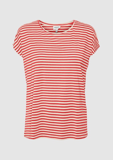 Ein rot-weiß gestreift T-Shirt mit kurzen Ärmeln.