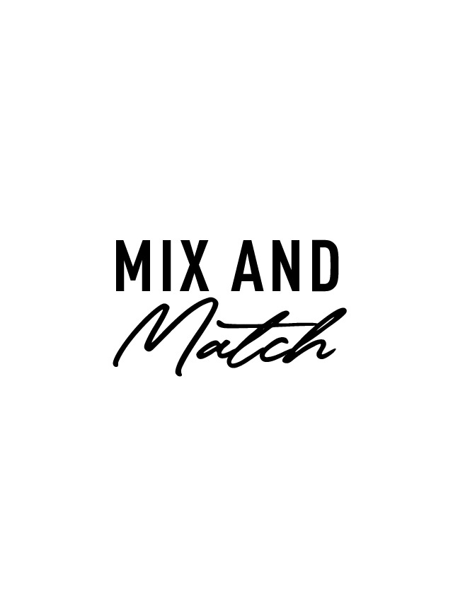 Text mit der Aufschrift „Mix and Match“. Text mit der Aufschrift "Mix and Match".