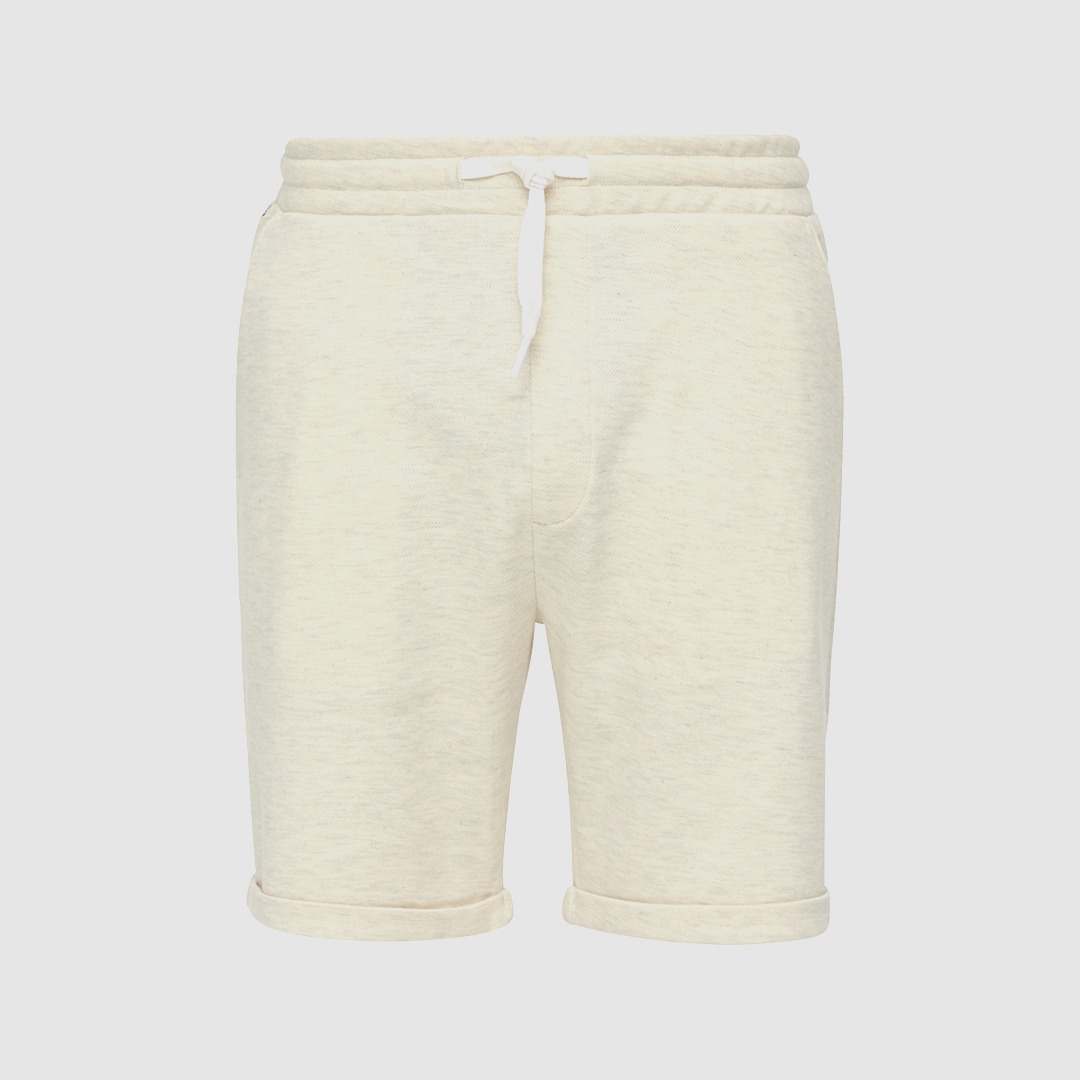 Beige Shorts mit elastischem Bund und Kordelzug.