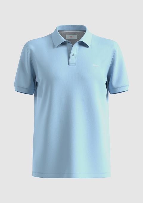 Hellblaues Poloshirt mit kurzer Ärmeln und Kragen.