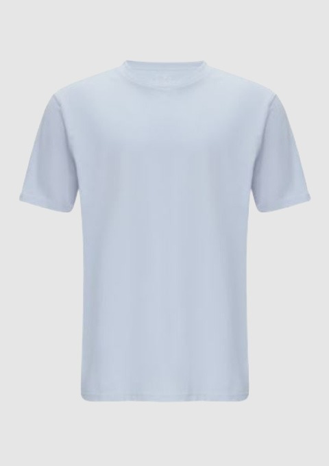 Ein einfaches, hellblaues T-Shirt mit kurzen Ärmeln.